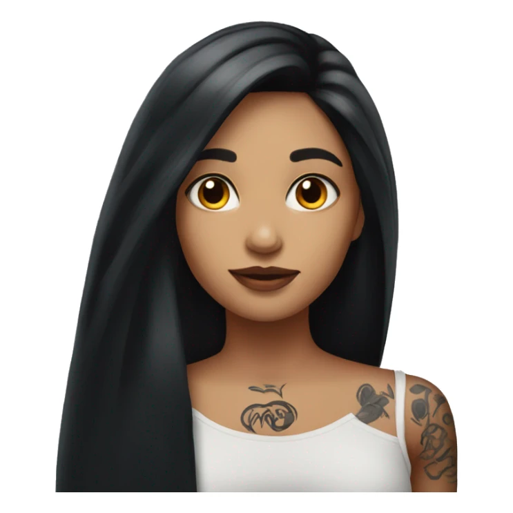 Girl with long black hair and neck tattoo sticker