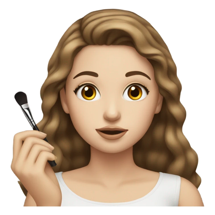 pretty white girl with brown hair putting on makeup sticker