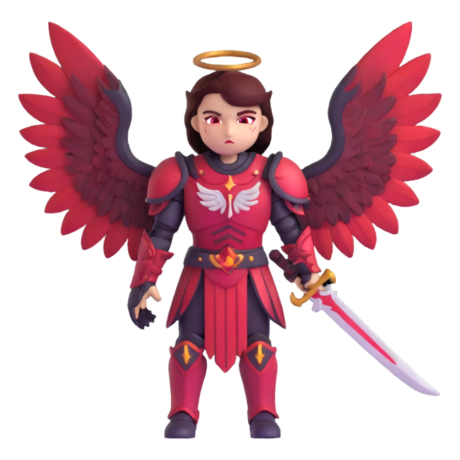 sinister warrior angel with blood-stained armor and crimson wings sticker