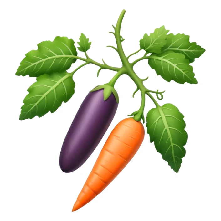 eggplant, cucumber, big carrot, on a branch sticker