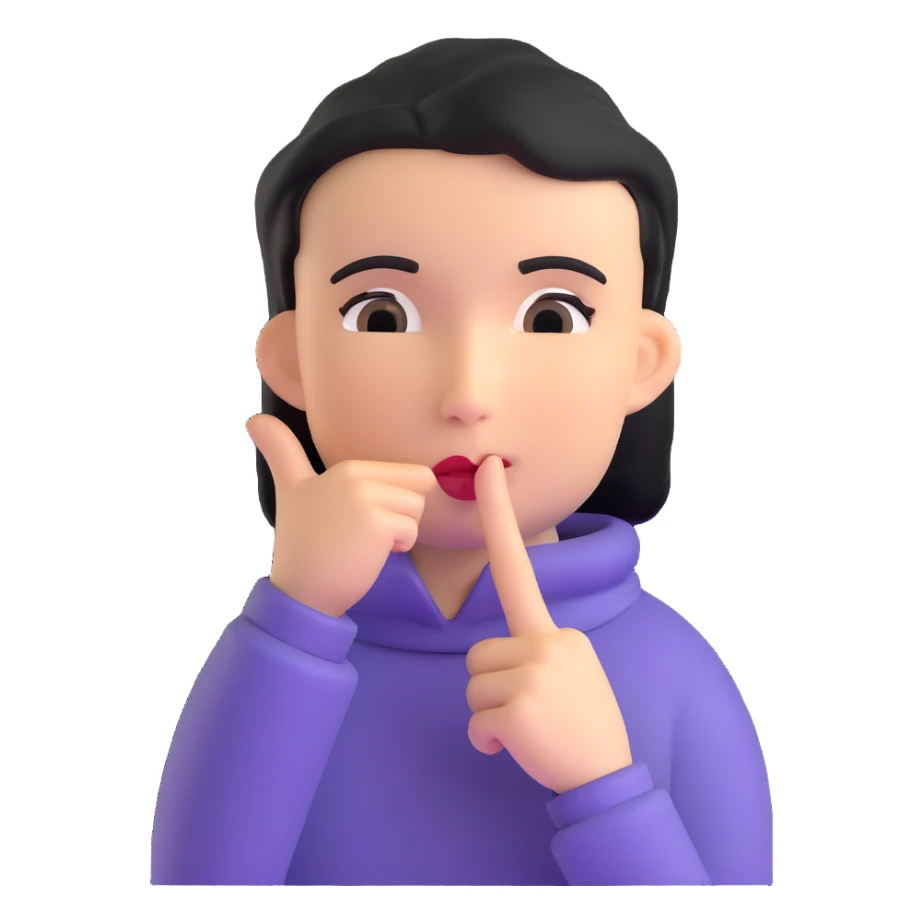 3d character with finger over lips making quiet gesture sticker