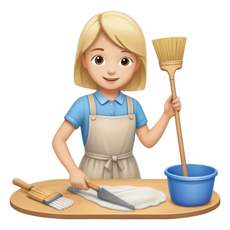 child helping parents with simple chores like sweeping or setting the table, cheerful and helpful sticker
