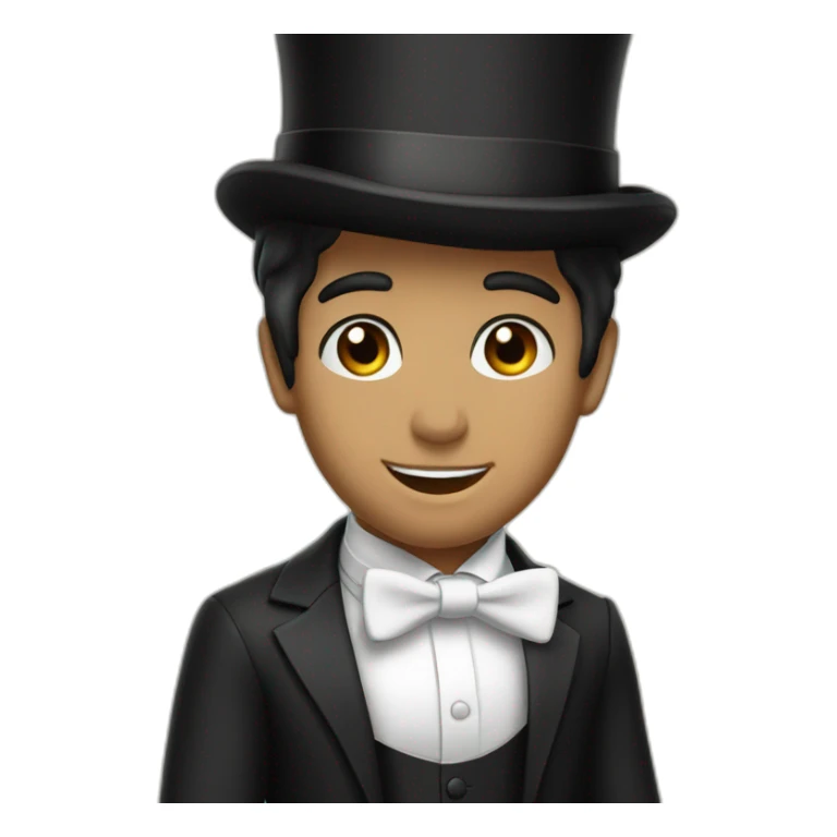 Full head young man, black hair, white bow,, white bow tie, black suit and top hat, sticker