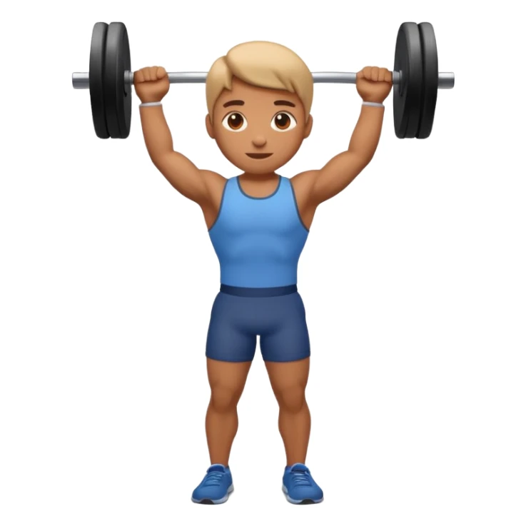3D Apple emoji style person lifting weight, strong posture, centered, soft shadow, white background. sticker