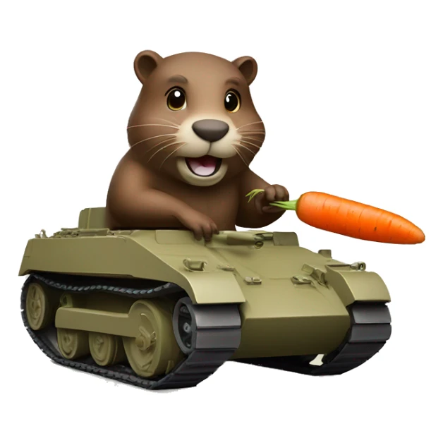 A beaver driving a tank with a carrot in its mouth  sticker