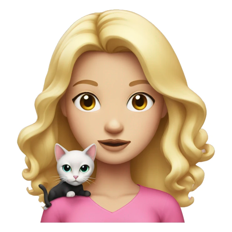 Blonde girl pink top with black cat on hand  sticker