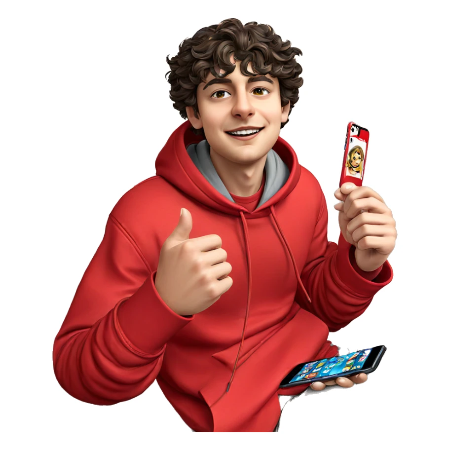 smiling boy in red hoodie sticker