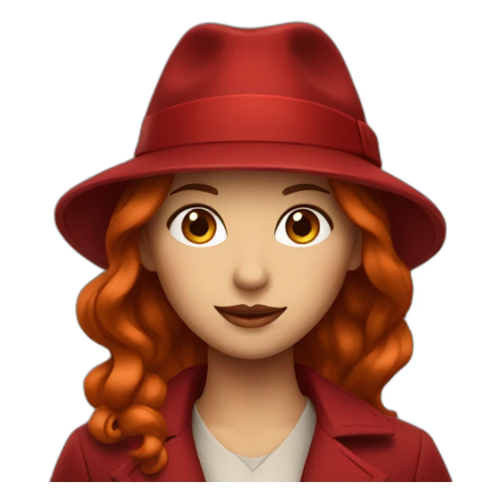 Girl with red over coat and red fedora and dark red hair sticker