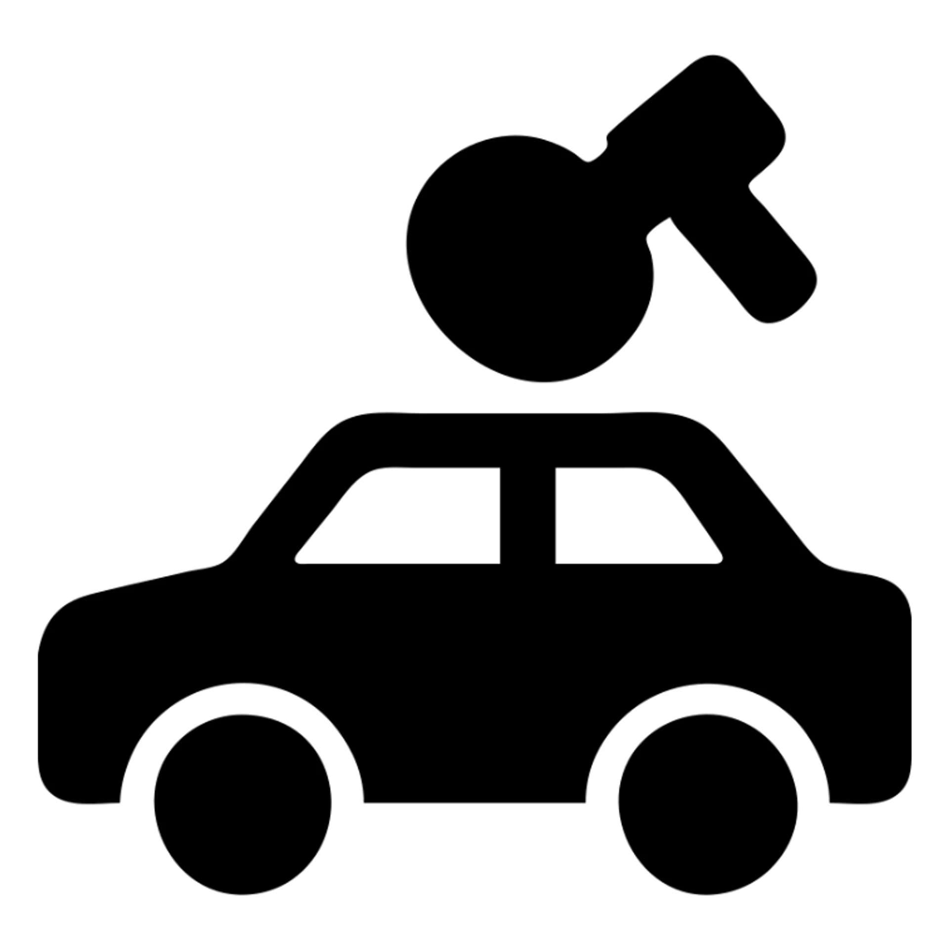 solid filled icon of a car with a polishing tool, representing Polish sticker