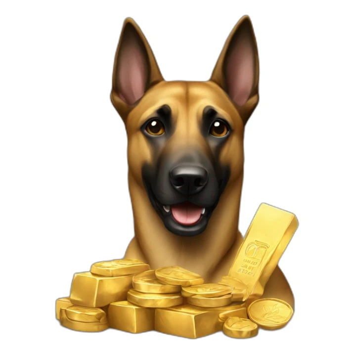 Malinois dog with gold lingot sticker