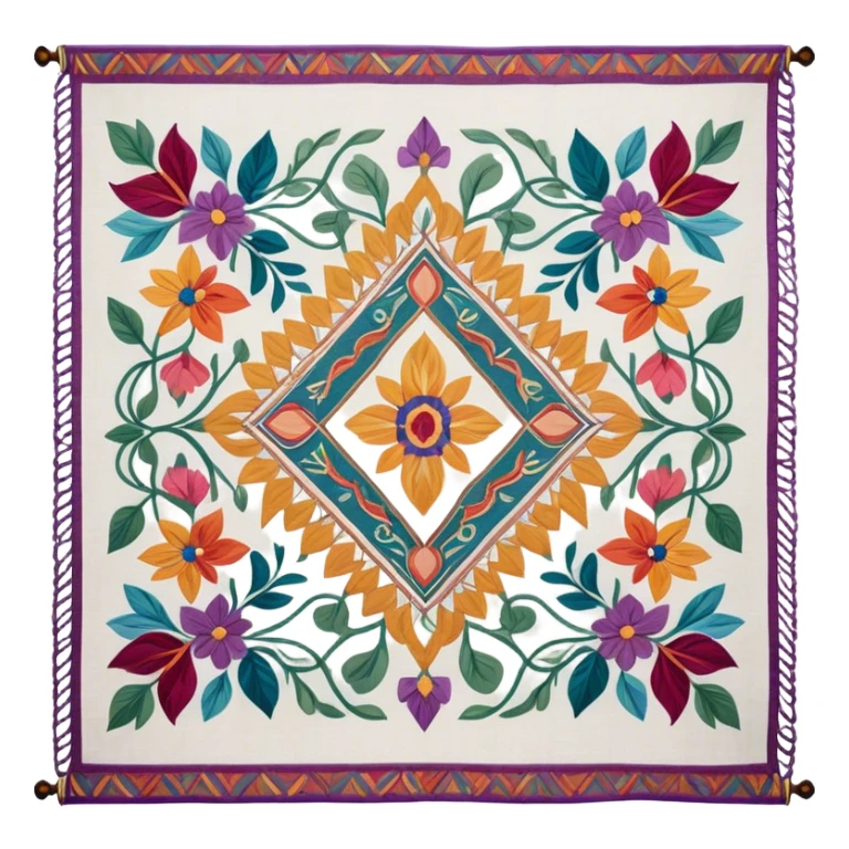 Tapestry icon, woven fabric with intricate patterns, weaving loom, colorful threads, detailed design, minimalistic style, clean lines, transparent background. sticker