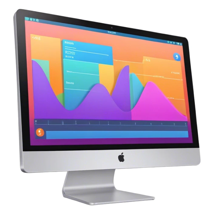 Create an emoji for animation and motion design. Show a computer monitor displaying the animation creation process, with a timeline, keyframes, and motion effects. Use modern, vibrant colors. No emojis or smiley faces. Transparent background. sticker