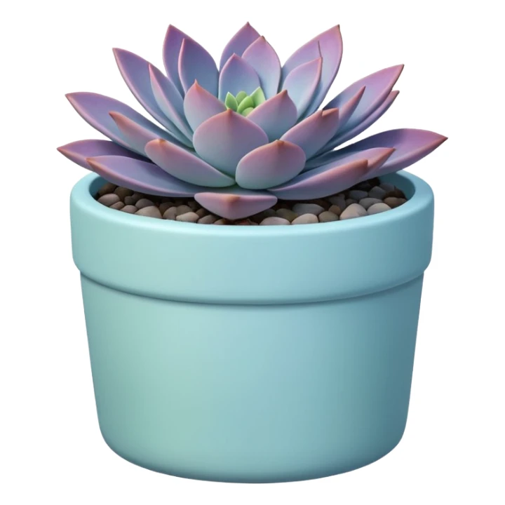 A pastel blue ceramic pot, cylindrical in shape, with a shallow rim, containing a Graptopetalum succulent plant. sticker