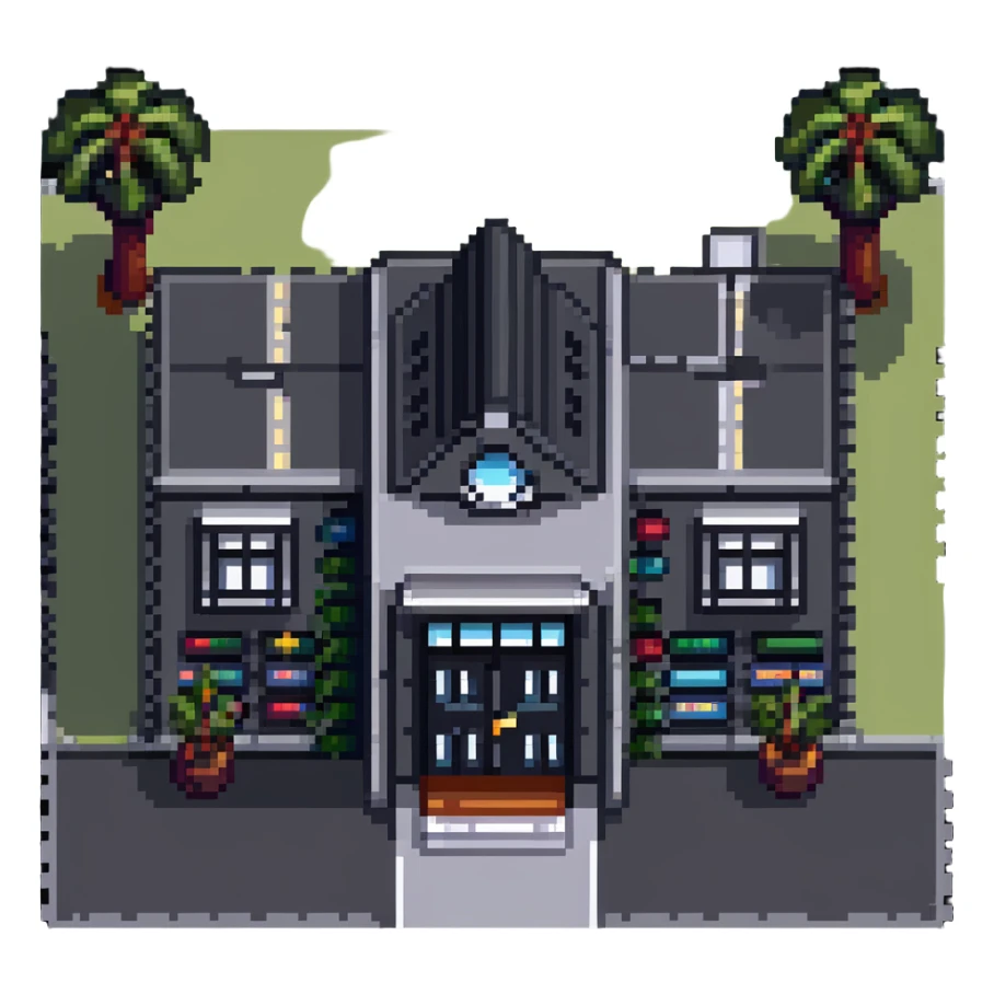 modern school campus building with multiple entrances, no flag pole sticker