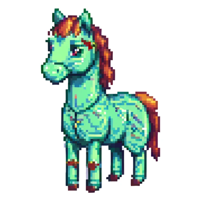 green horse pixel art standing and smiling sticker
