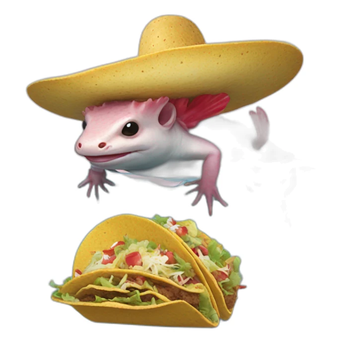 An axolotl on the head of an otter and a tacos sticker