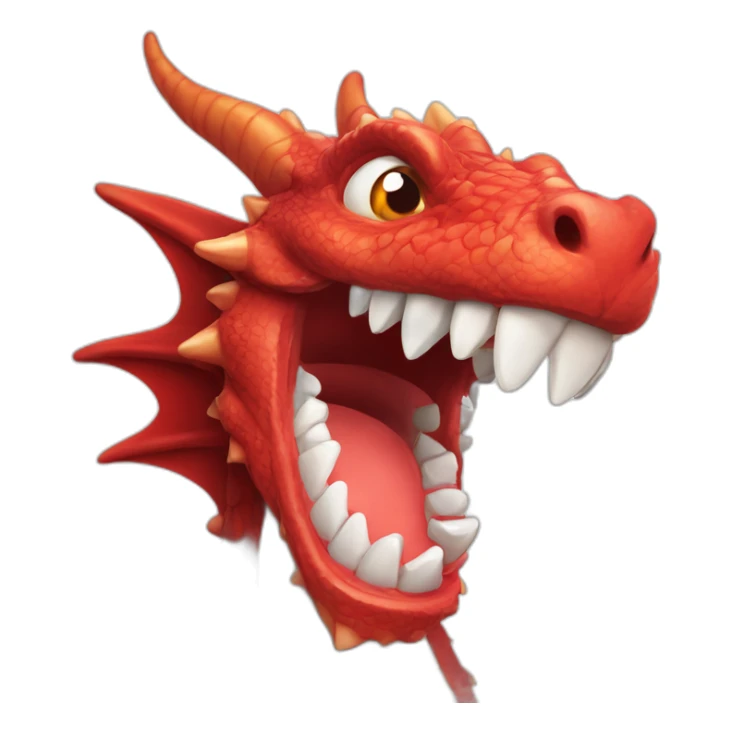 Crazy funny red dragon head with human white teeth and beautiful smile sticker
