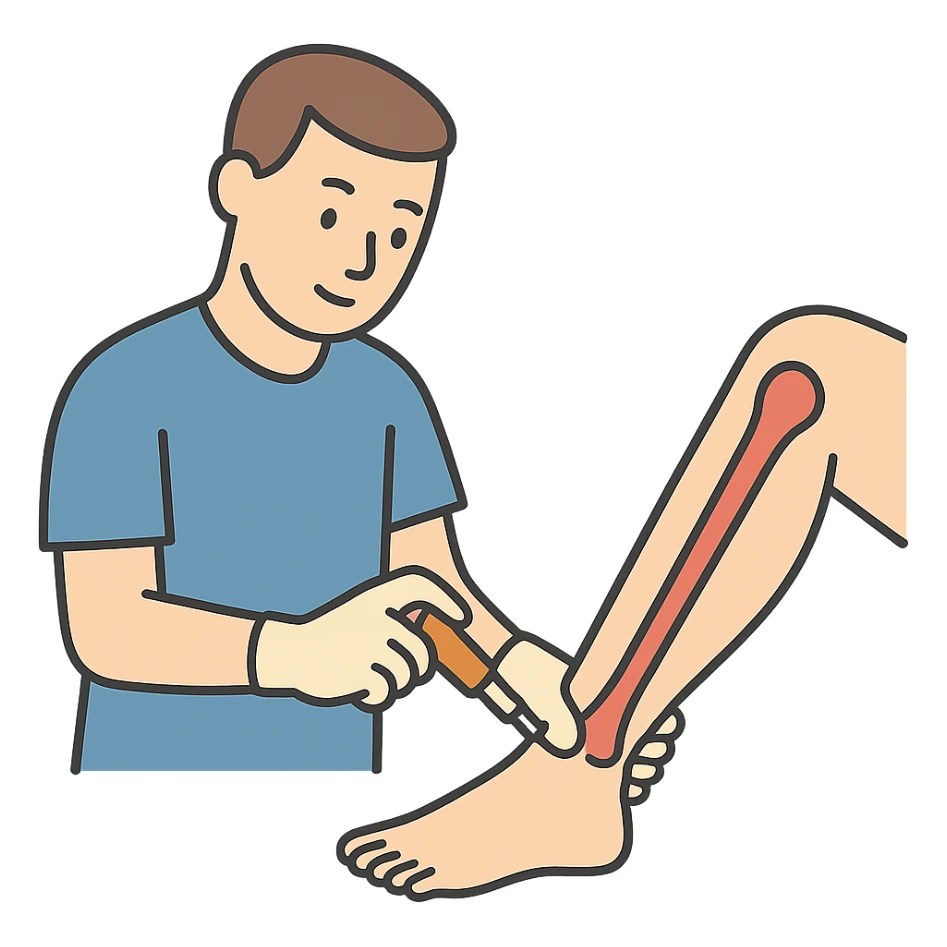 procedimento de punção intraóssea em estilo flat toon visual limpo e didático sticker