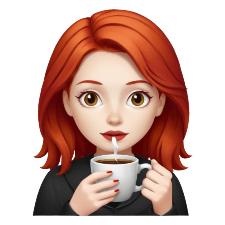 Red hair girl, white skin, drinking coffee sticker