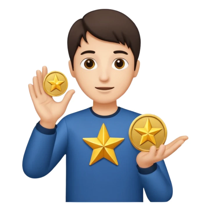 open hand holding a star and a coin sticker