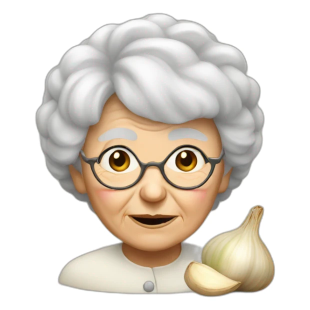 Old lady with garlic as a hair sticker