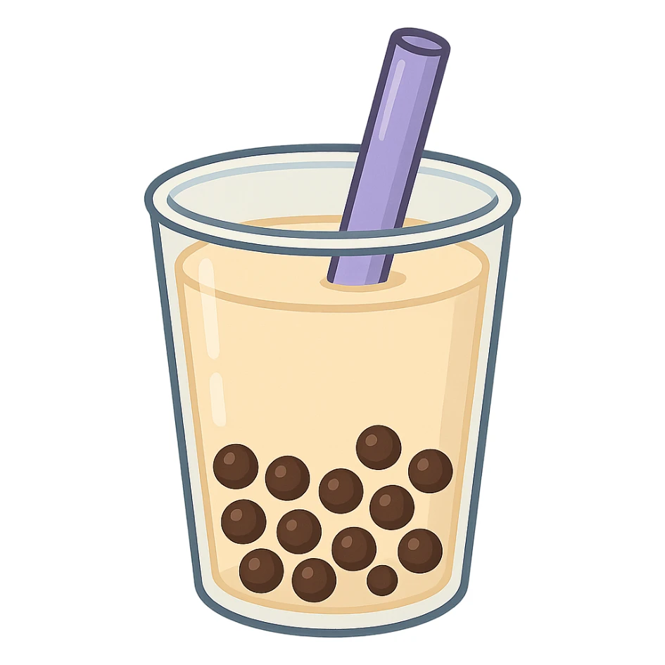 boba luba with purple straw, clear and friendly illustration style sticker