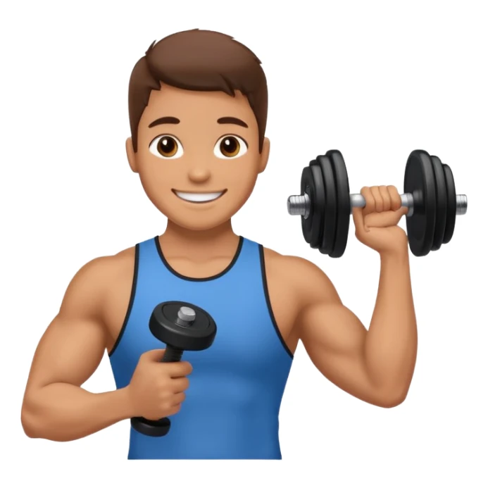smiling fitness trainer holding a dumbbell sticker