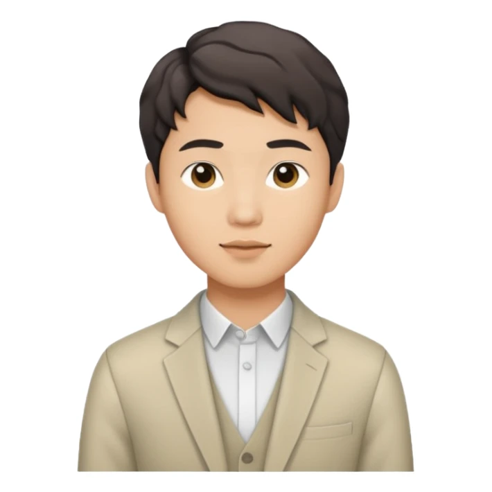 Asian guy wavy short hair, dressed stylishly, looking demure sticker