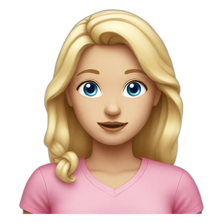 Blond girl with blue eyes and a pink shirt sticker