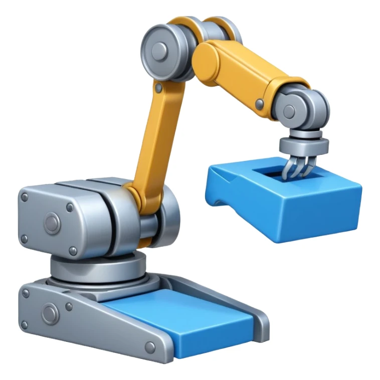 robot arm which is picking blue block on conveyor belt sticker