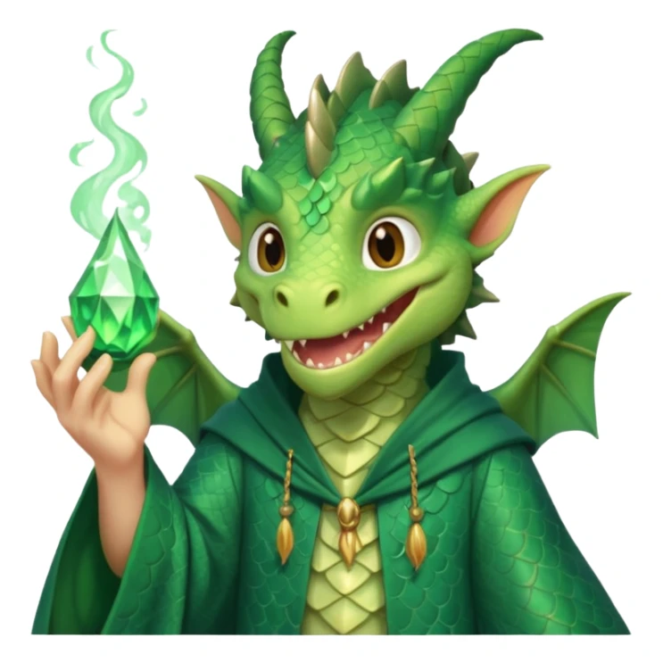 A dragon wearing wizard robes, casting a spell with a curious grin, portrait, bust up sticker