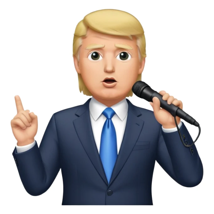 donal trump wear a suit and hold micro and singing sticker