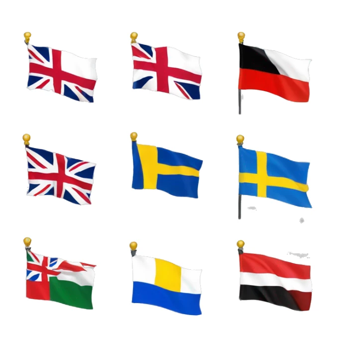 combined great britain, europe, sweden & UAE flags sticker