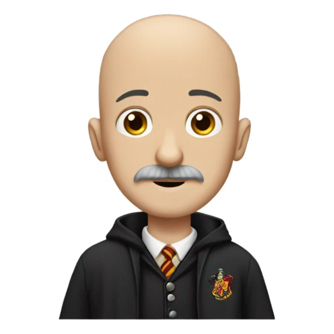 Skinny bald man with a mustache dressed in Harry Potter get up sticker