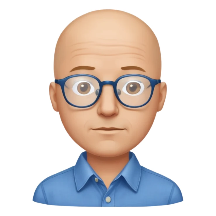 bald man with glasses on his head in a blue button up shirt sticker