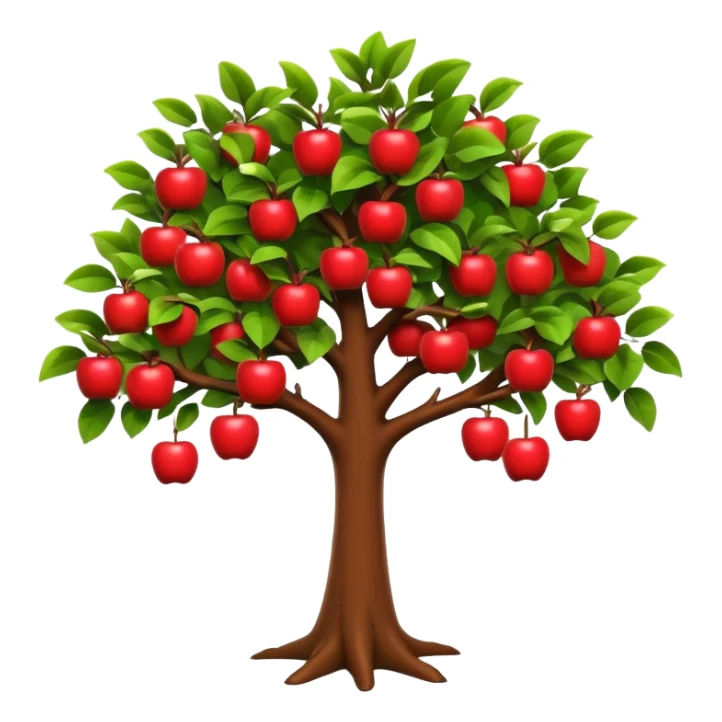 A 3D cartoon apple tree with red apples hanging from its branches, lush green leaves, bright daylight, Memoji-style realism. sticker