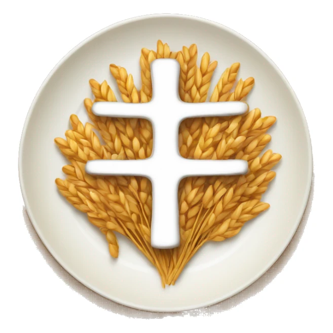 a plate of cooked wheat with a cross in the middle sticker