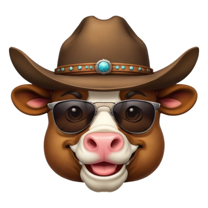 smiling bull head with dark sunglasses and cowboy hat sticker