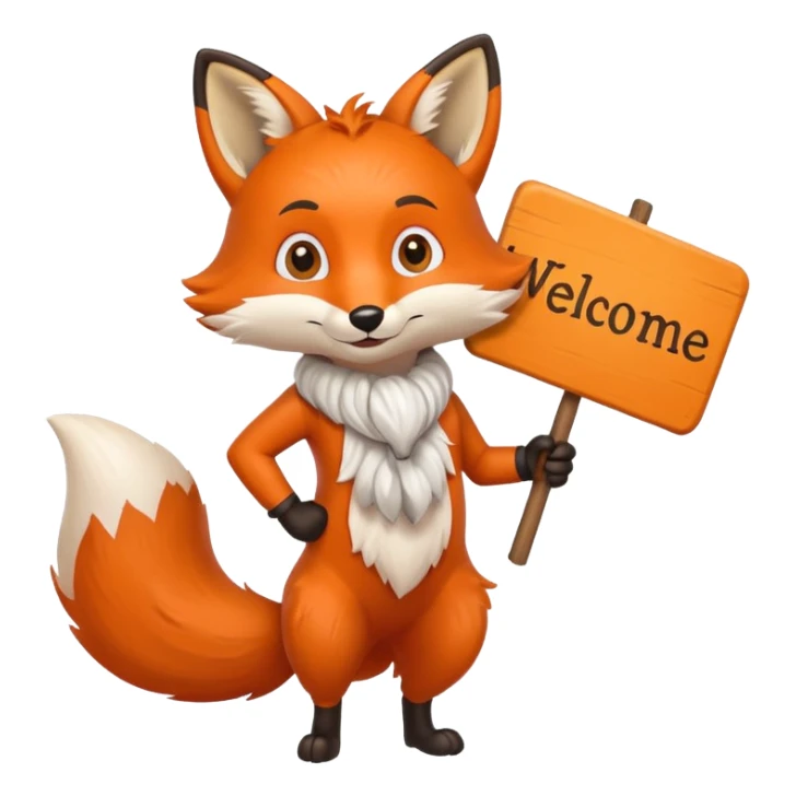 Un renard qui tiens une grosse pancarte 'bienvenue' sticker