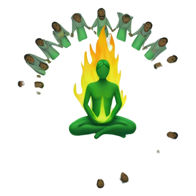 ritual with people kneeling in a circle with green flame in the middle  sticker