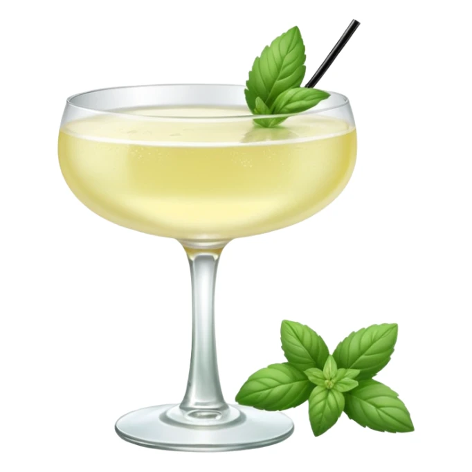 French 75 cocktail with subtle elderflower color and mint and basil garnishes sticker