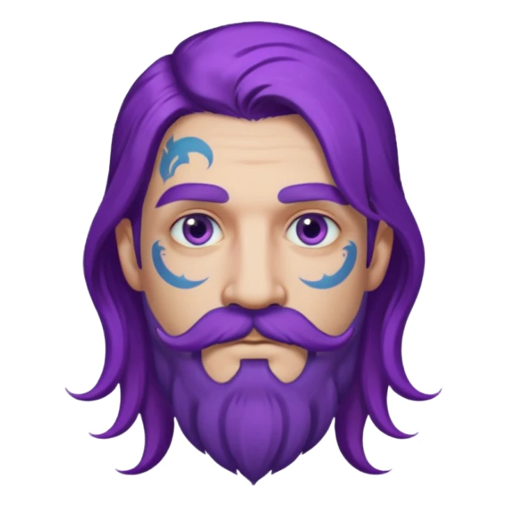  long purple haired man, mustached and face tattoes, handsome sticker