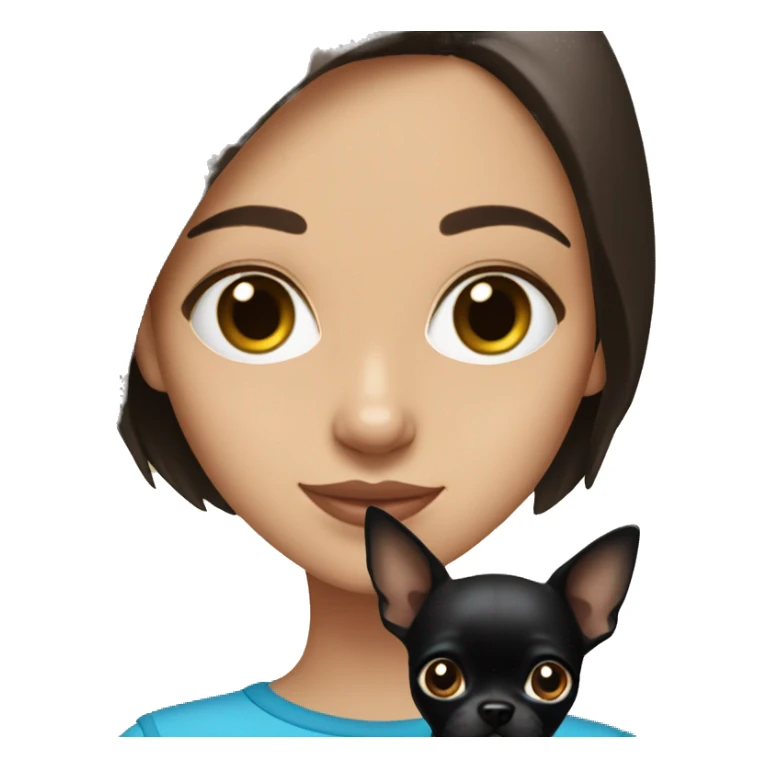 Brunette girl with blue eyes holding a black chihuahua sticker