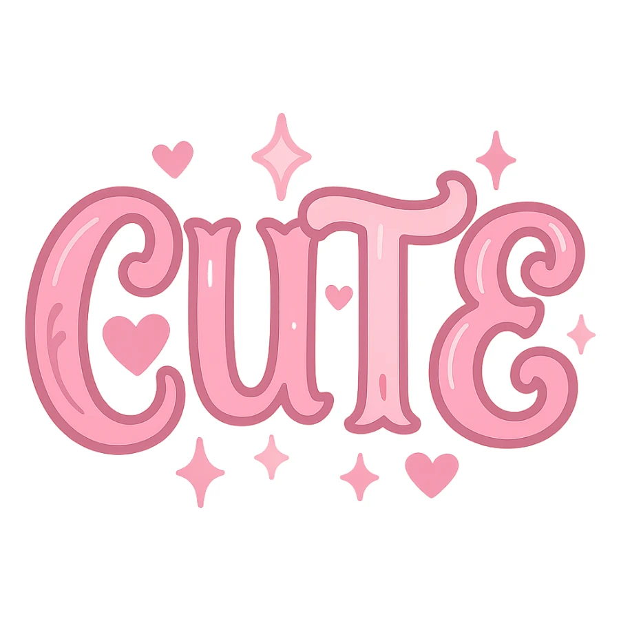the word 'cute' in a creative, pink-themed style sticker