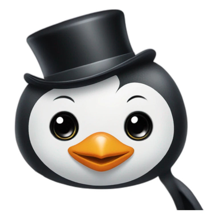 a baby penguin with a black top hat on his head sticker