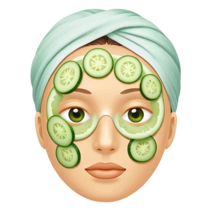 Face with clay mask and cucumber slices on the eyes sticker