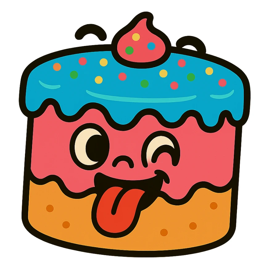 cheeky cake sticking out its tongue sticker