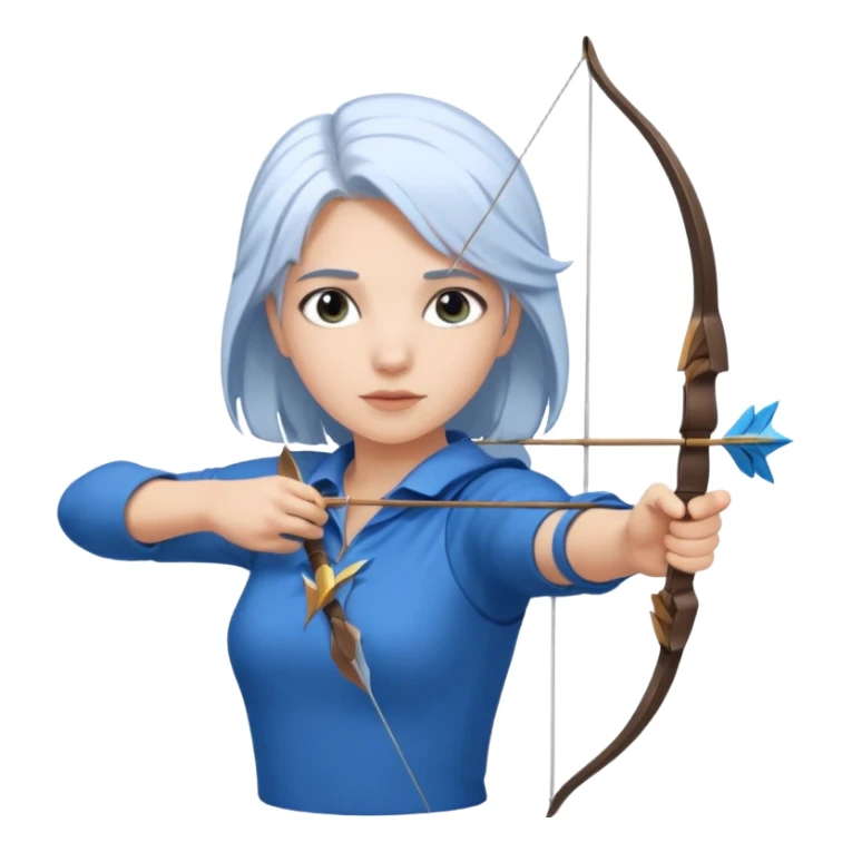 A girl having blue shirt white hair shoting a arrow  sticker
