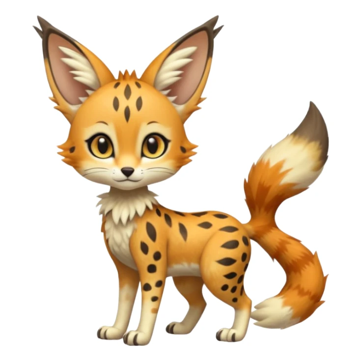 Big-eared big-eyed cute realistic animalistic feral digitigrade 4-legged anime-styled Meloetta-Trico-Vernid-Sergal-Serval-hybrid-fusion-creature-animal, full body sticker