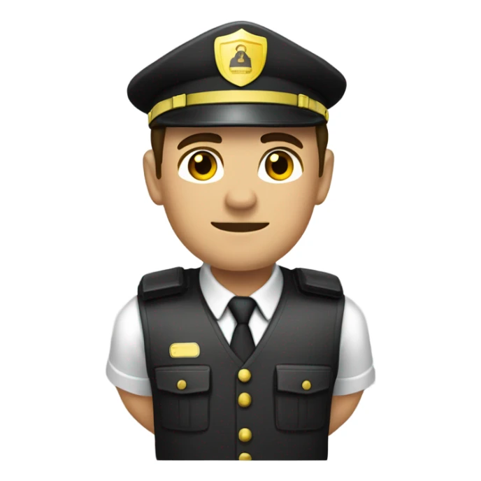 Security Guard, Brown hair, combover, golden coloured skin, NO HAT with security vest on and NO TIE sticker